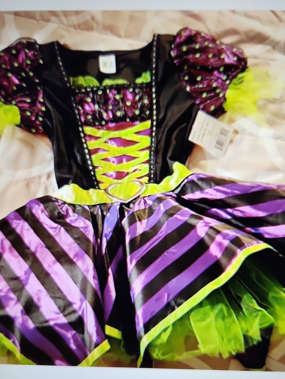 Girls Purple & Neon Green Striped Witch Costume Dress S6/6x Nwt